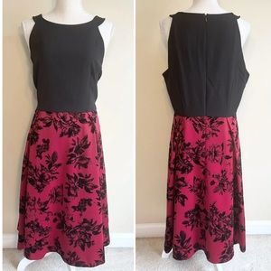 Liz Claiborne 14 Dress Midi Fit Flare Black Red Cocktail Christmas Party